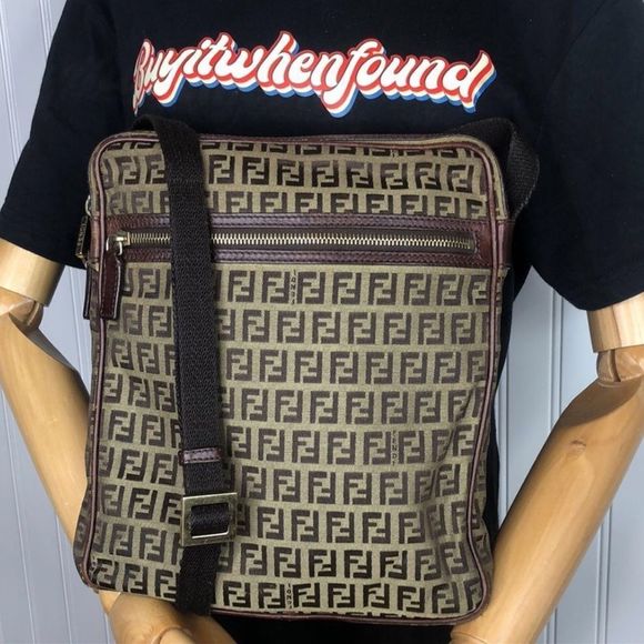 FENDI Zucca Canvas & Leather Crossbody Messenger Shoulder Bag Large Size Vintage - Picture 17 of 17